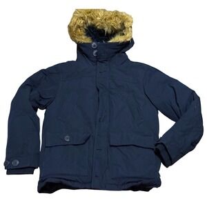 Class Club Boys Navy Blue Duck Down Parka Faux Fur Hood Winter Coat Size 10/12